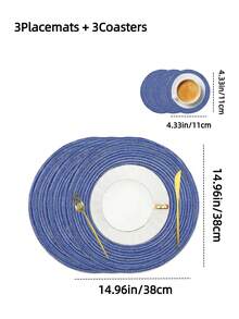 Set da 2 pezzi/12 pezzi di sottopiatti e sottobicchieri rotondi in cotone intrecciato da 15 pollici per tavolo da pranzo, lavabili e reversibili, adatti per cucina, feste, cene in famiglia (blu reale)
