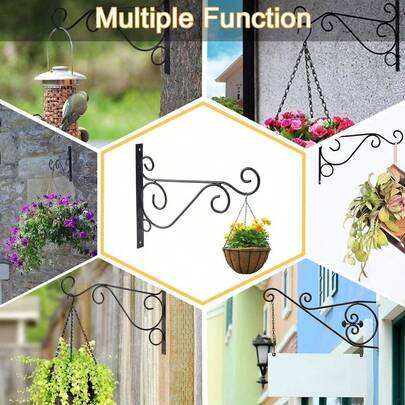 4pcs Iron Wall Mounted Flower Racks, Yard And Garden Supplies, Autumn Decoration, Halloween And Christmas, Suitable For Hanging Small Lanterns, Baskets, Plants, Lanterns, Streetlights, Bird Feeders Or Wind Chimes, Decorate Your Garden, Balcony And Room