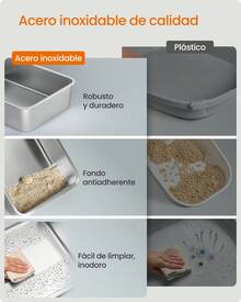 Feandrea Caja de Are*na de Acero Inoxidable para Gatos con Tapa Abatible, Arenero XL, a Prueba de Fugas, Cuchara, Cepillo, Doble Entrada, Carga de Encimera de 15 kg,Gris Paloma - Gris - Ver 2