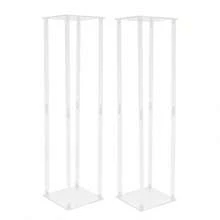 Kangten 2pcs Acrylic Flower Stand Wedding Centerpieces Metal Column White Vase Stand Party Favors Room Decor Bride 2 Pack-31.5"Clear Acrylic Flower Stand For Wedding Decoration Table Centerpiece Tall Vase Tabletop Display Rack Square Bouquet Decor Party Plastic Geometric Decorative Floral Backdrop Column Pillar A Nice Gift - 清除 - 查看 1
