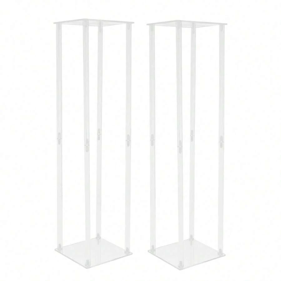 Kangten 2pcs Acrylic Flower Stand Wedding Centerpieces Metal Column White Vase Stand Party Favors Room Decor Bride 2 Pack-31.5"Clear Acrylic Flower Stand For Wedding Decoration Table Centerpiece Tall Vase Tabletop Display Rack Square Bouquet Decor Party Plastic Geometric Decorative Floral Backdrop Column Pillar A Nice Gift - 清除 - 查看 1
