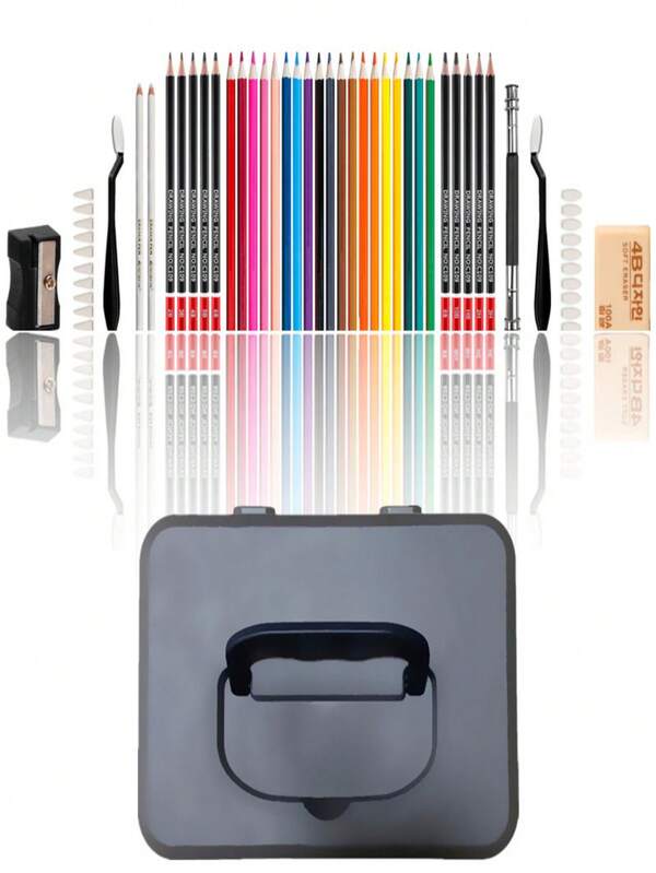 56pcs Sketching & Drawing Colored Pencil Set, Professional Art Kit Includes 18 Colored Pencils, 10 Sketch Pencils, 2 Erasers, Suitable For Artists And Beginner Painters