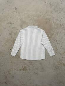 男士条纹长袖衬衫，时尚休闲风格，适合春秋季 - 黑與白 - 查看 4