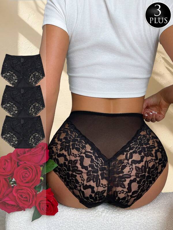 FOVTY 3 pezzi Slip sexy in pizzo di taglia grande per il ritorno a scuola per donne