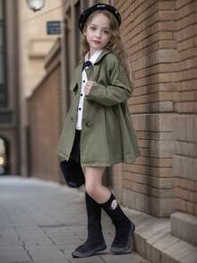 New Girls' British Style Double-Breasted Trench Coat, Girls' Casual Autumn Windbreaker, Children's Spring/Autumn Jacket