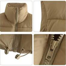 Puffer Vest Women - Cropped Fall Winter Outerwear Puffy 2025 Quilted Top Jacket Coat Gilet Sleeveless Zip - 卡其色 - 查看 5
