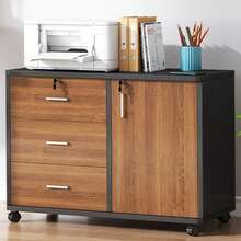 Gabinete de archivos de madera de 3 cajones Gabinete de archivos móvil con cerradura para la oficina en el hogar - Marrón - Ver 4