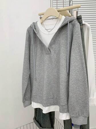 Damhuvtröja med färgblock och dragsko, avslappnad pullover