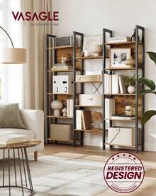 Bücherregal, Standregal mit 14 Ablagen, Regal mit Metallrahmen, für Wohnzimmer, Arbeitszimmer, Büro, Industrie-Design, 24 x 128 x 166 cm - Vintagebraun-Tintenschwarz - Übersicht 1