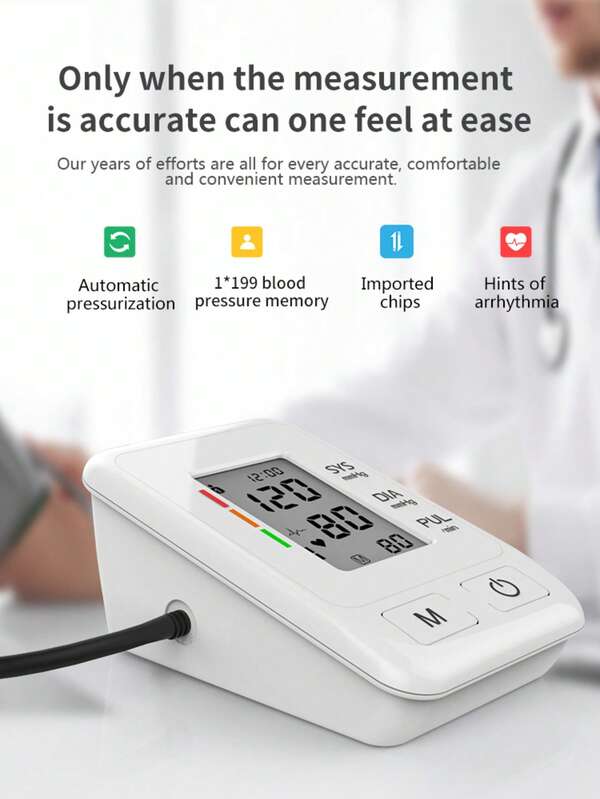 Tensiomètre brassard de bras automatique avec grand écran, tensiomètre numérique pour bras supérieur pour le pouls et le rythme cardiaque, appareil de soins de santé portable à domicile avec brassard réglable de 22 à 42 cm