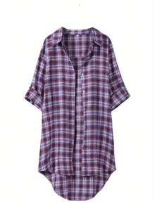 New Plus-Size Women's Casual Plaid Shirt | Elegant, Artistic & Unique Korean-Style Top For Young Women
