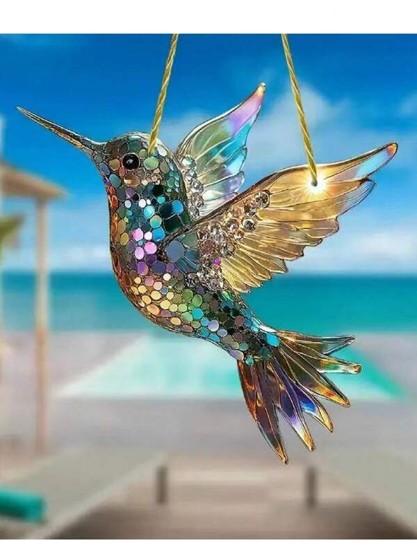 1 Stück exquisiter Kolibri Traumfänger - bunter Acryl Vogel Motiv, flaches Muster, Fenster und Tür Hängedekoration, multifunktionale Dekoration, geeignet für alle Jahreszeiten, einzigartiges Heim- und Garten Geschenk, geeignet für Festdekoration/Anlässe, ideal für Vogelliebhaber