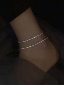 1 pieza Tobillera brillante con estrellas para mujeres, diseño único y elegante minimalista, adecuado para uso diario, fiestas y reuniones - Plateado - Ver 4