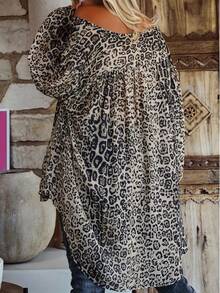Plus Size Leopard Print Loose Casual Long Sleeve Shirt