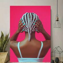 1pc African American Hair Braiding Wall Art Canvas Print - Empowering Beauty Salon Decor For Living Room, Bedroom, Or Beauty Studio - Modern Aesthetic Home Artwork - 彩色 - 查看 2