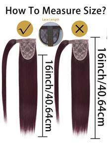 Brazilian Clip-In Ponytail Extensions, #99J Deep Burgundy Color, Real Human Hair Straight Wrap Around Ponytail For Women - S99J - View 11