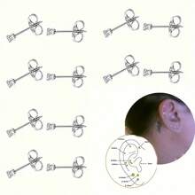 6 pares de pendientes de garra de 2 mm, pendientes de moda de acero inoxidable hipoalergénicos con circonita sintética, set de joyas unisex con múltiples orificios, pequeños y brillantes pendientes de hueso para Navidad, Carnaval, Festival de Primavera