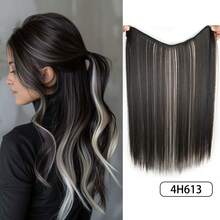 Extensiones de cabello en forma de V, extensiones de cabello sintético de 18 pulgadas para cabello largo y liso, pieza de cabello invisible, para uso diario de mujeres