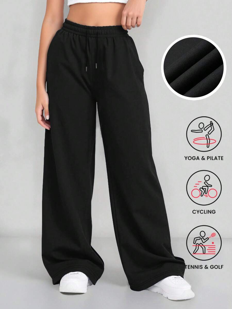 2025秋冬必备单品 - 女士御寒运动裤 - 保暖针织长裤 | 直筒涤纶运动服，初秋系列 - 黑色 - 查看 1