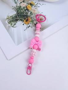 1pc Bowknot Silicone Beaded Colorful Keychain, Tassel Charm Wristlet Keyring, Bag Pendant Accessory, Key Chain, Car Key Anti-Lost Chain, Gift For Friends, Family, Teachers, Back To School Christmas