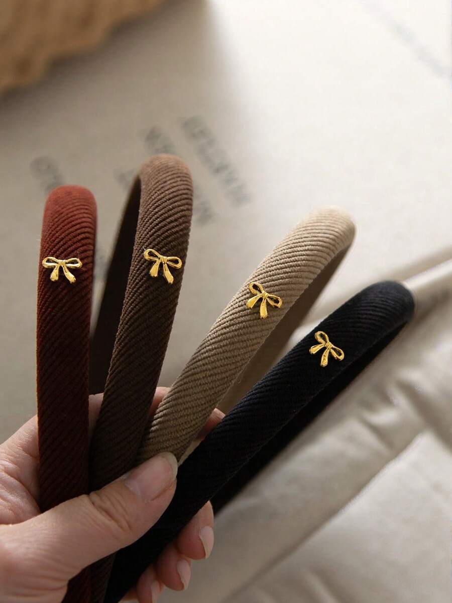 4pcs Girls Autumn/Winter Fashion Versatile Knitted Headbands, Retro Style Daily Wear Thin Hair Bands - Multicolor - View 1