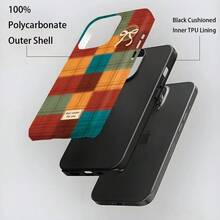 1 Funda Protectora 2 en 1 de Navidad con Lazo y Patrón de Cuadros Coloridos - Diseño Robusto de Doble Capa, Duradera y a Prueba de Golpes - Adecuada para iPhone 16, 15, 14, 13, 12, 11, 8, 7, X, XS, XR, Plus, Pro, Max, Mini, SE2, SE3, Regalo Perfecto para Amigos, Familia y Seres Queridos RJCE - Colores mixtos - Ver 4