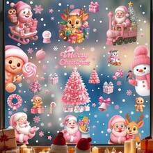 1pc Pink Christmas Decoration Glass Stickers, Christmas Tree Snowman Window Static Stickers, Christmas Decoration Static Stickers, Christmas Decoration Props(The Style In The Picture Will Be Sent Randomly) Home Decor Christmas Decorations Room Decor Wall Decor Wall Stickers Wall Sticker Christmas Decorations Home