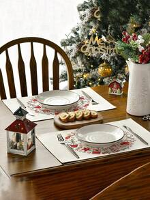 4 piezas/6 piezas Manteles de mesa rectangulares de lino navideños, de 12x18 pulgadas, lavables a máquina, decoración de mesa tejida en amarillo y gris para comedor, hogar, cocina, banquete, cafetería