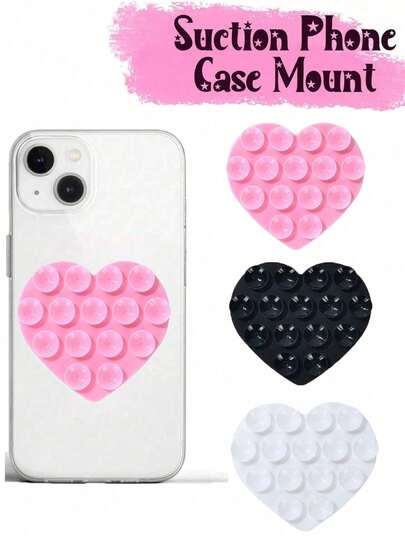 3pcs Heart-Shaped Silicone Suction Cup Phone Holder, Multi-Function Suction Cup Wall Mount Bracket, Non-Slip Phone Case Stand Suitable For Most Phones, Great For Home And Outdoor Photography, Portable And Movable Phone Stand, Perfect Gift For Valentine's Day