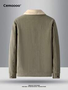 Men's Winter Thermal Lined Thick Warm Casual Fashionable Versatile Long Sleeve Coat With Large Capacity Side Flap Pockets, Button Cuffs And Comfortable Soft Turndown Collar, For Fall