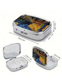 2-Compartment Square & 3-Compartment Round Pill Box, Portable Pocket Or Wallet Sized Decorative Metal Medicine/Vitamin Storage Box, Unique Gift (Starry Night, Puppy) - Multicolor - View 7
