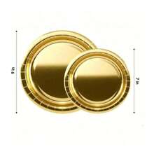 100/50pcs Gold Heavy Duty Reusable Plates - Elegant Polished Metal Rim, Thick Paperboard Material Suitable For Weddings, Birthday Parties, Banquets - Spill-Proof Tabletop Decor, Easy To Clean - Gold - View 3