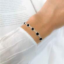 925 Silver Plated Women's Jewelry Set, Necklace + Bracelet + Earrings Inlaid With Multicolored - Black - View 3