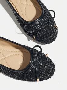 女士时尚平底乐福鞋，法式低帮蝴蝶结一脚蹬鞋，黑色圆头百搭软底舒适休闲一脚蹬芭蕾平底鞋，2025 年秋季新品 - 黑色 - 查看 9