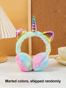 Unicorn Children's Thermal Earmuffs - Winter Cold-Resistant Faux Rabbit Fur Earmuffs, Over-The-Head Adjustable Ear Warmers - Marled Color Earmuffs Shipped Randomly