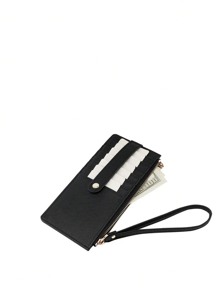 FOREVER FOR YOU Women's Large Capacity Card Holder Wallet Long Style Side Zipper Snap Closure Coin Purse Vintage Solid Color Summer Cross-Border New Arrival For Women Wallet Mini Wallet Purse Wallet Wristlet Wallet Card Wallet