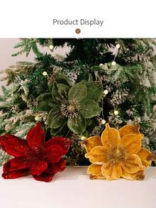 1 Stück künstliche Samtblume mit Weihnachtsblumen, glitzernde Weihnachtsblumen, funkelnde Dekorationen, perfekt für Weihnachtsbaum Dekorationen, Kränze, Garten, Kamin