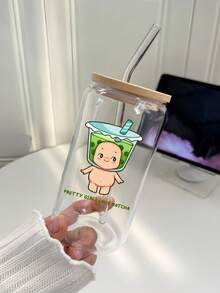 500ml/16.91oz 抹茶和咖啡玻璃吸管饮具；大容量冰抹茶吸管杯，罐形饮料吸管杯 - 送给朋友的最佳礼物选择！ - 彩色 - 查看 18