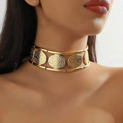 1 chiếc Vòng cổ choker hình trụ kim loại hình học độc đáo, phóng đại dành cho nữ