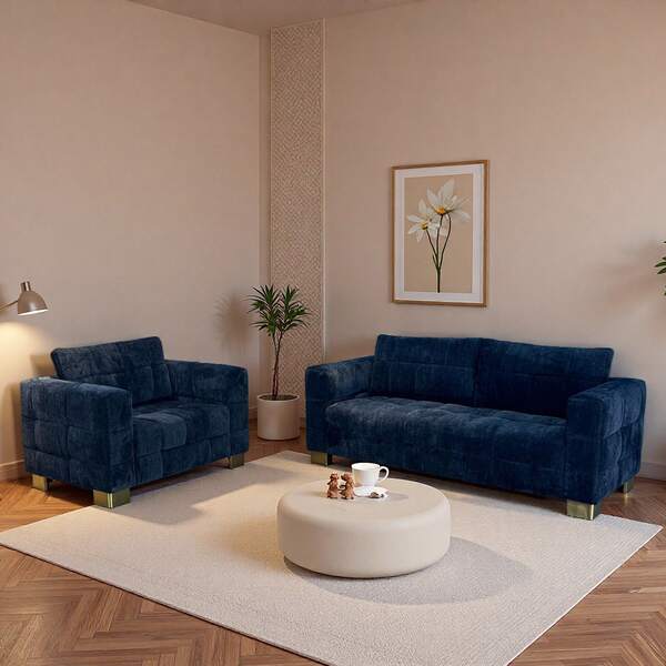 2pcs Living Room Sofa Chairs, Elegant Chenille Couch With Golden Metal Legs, Modern Comfy Upholstery Sofa With Removable Back Cushion Cover, For Apartment, Office, Lounge, Bedroom (Beige)