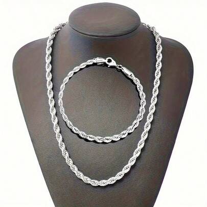 2pcs/Set Twisted Hemp Chain Set Fashion Necklace And Bracelet For Women Men's Accessories Party Gifts