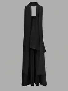 Women's Fashionable Sleeveless Chiffon Patchwork Dress, Solid Color Elegant Woven Fabric, Suitable For Elegant Beach, Evening Date, Summer