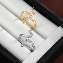 1pc Adjustable Cartoon Snake Design Cubic Zirconia Embellished Ring For Women