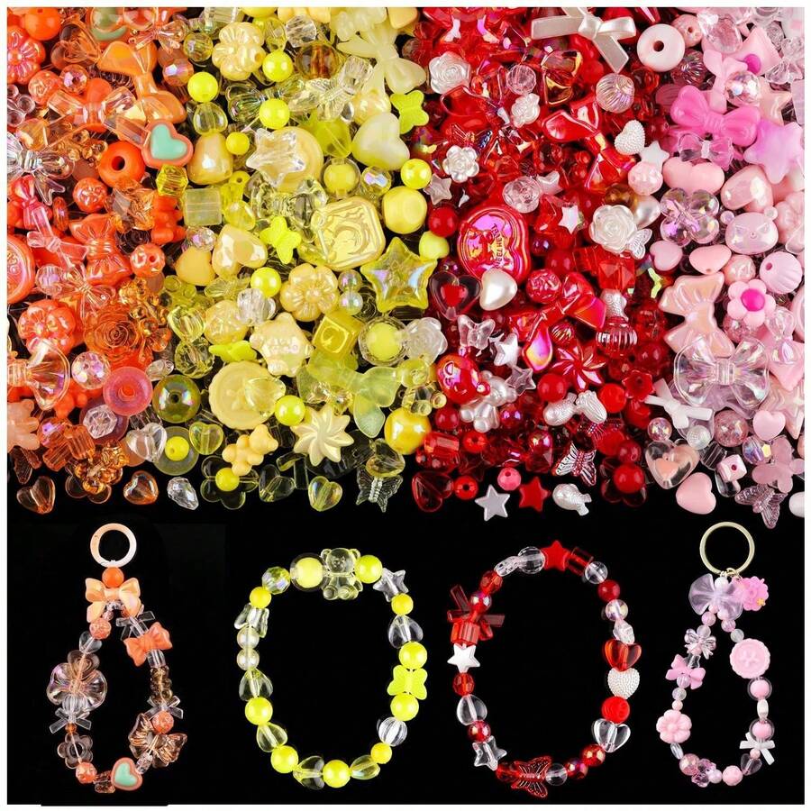 1 sac/20g de perles acryliques mélangées au hasard pour bracelet, collier, chaîne de téléphone, fleur, nœud, accessoires de bijoux en forme de cœur DIY (styles aléatoires)