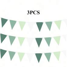1 pieza/2 piezas/3 piezas/5 piezas Decoraciones de fiesta verde salvia Banderines de tela triangulares de color verde aguacate Banderines, guirnaldas y serpentinas para cumpleaños, boda, baby shower, selva, verano, golf, Navidad y fiestas al aire libre