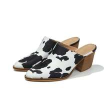 ARiderGirl Sissyy Women's Stacked Leather Heel Snake And Cow Print Pointed Toe Slip-On Western Mules - Black and White - View 18