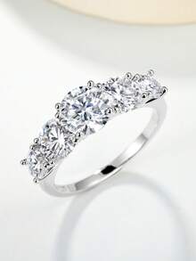 1 Stück S925 Sterling Silber Luxus Mode Ring mit 2,8 Karat rundem Moissanit, stufenweises Größendesign, unisex, geeignet für Antrag, Verlobung, Hochzeit, Jahrestag, Urlaubsgeschenk (Geschenkbox nur für Aufnahmen)