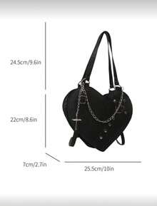Punk Style Rivet-Embellished Fashionable Heart-Shaped Shoulder Bag, Cross-Body Bag Novelty Bags Gothic Style Y2K Style Sweet Cool Bag, Perfect For Music Festival, Rock Style Bag For Women, Perfect Valentine's Day Gift For Her, Best Valentine's Gift Choice Ever Valentines, 2000s Fashion Style Bag For Women, Halloween Purse Perfect For Fancy Party Halloween Fashion & Gothic Fashion - 黑色 - 查看 5