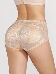 Women's Lace Butt Lift Padded Panties, Low Waist Faux Peach Booty Shaping Underwear, Thin Sexy Lingerie - Apricot - View 6