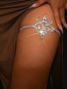 1pc Summer Beach Sexy Elastic Rope Rhinestone Leg Chain, Geometric Shaped Leg Jewelry, Body Chain Leg Chain, European And American Style - Multicolor - View 9